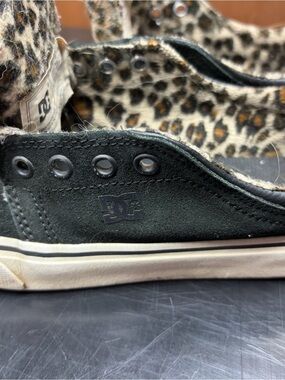 DC Black Suede Low Top Sneaker with Leopard Print Lining